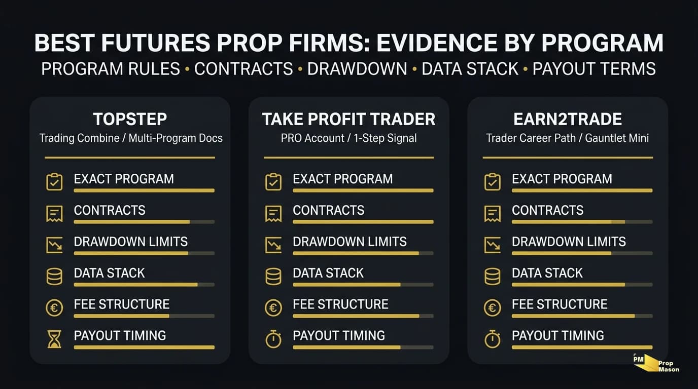Compare futures prop firms by drawdown formulas, fees and payout terms