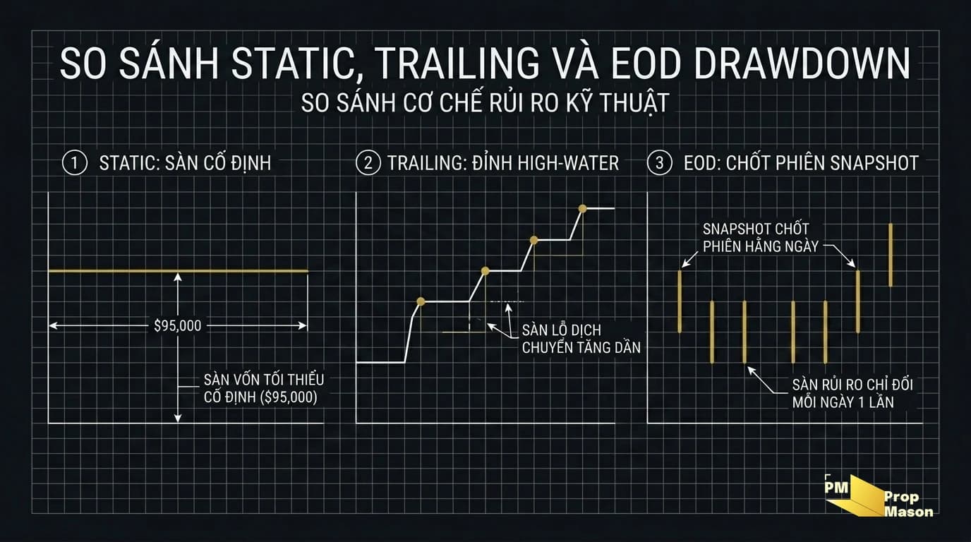 So sánh Static, Trailing và EOD Drawdown